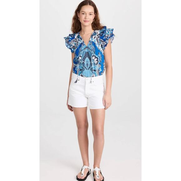 NWT Anthropologie Love the Label 'Clemintine' Short Flutter Sleeve Top Size XS - Picture 1 of 6